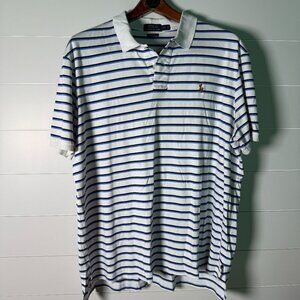 Polo Ralph Lauren Short Sleeve PoloPima Soft Touch White Blue Stripes Size XXL